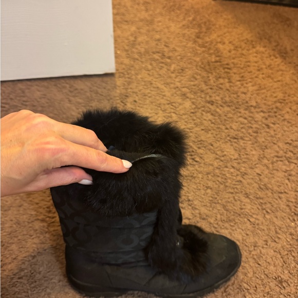 COACH Jennie Rabbit Fur Trim Monogram Snow Boots Black Size 9 - Picture 14 of 16